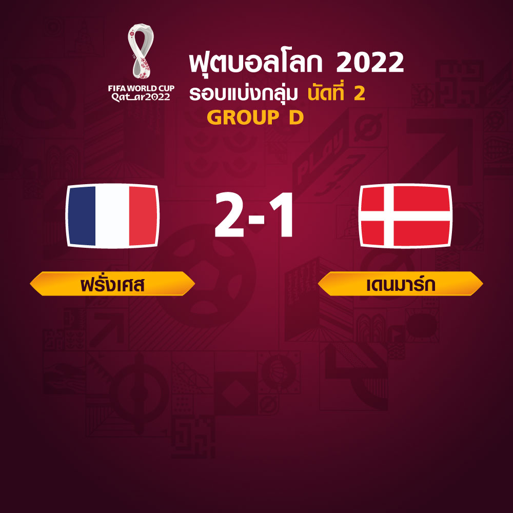 ฟุตบอลโลก 2022 รอบแบ่งกลุ่ม นัดที่ 2 ระหว่าง France vs Denmark