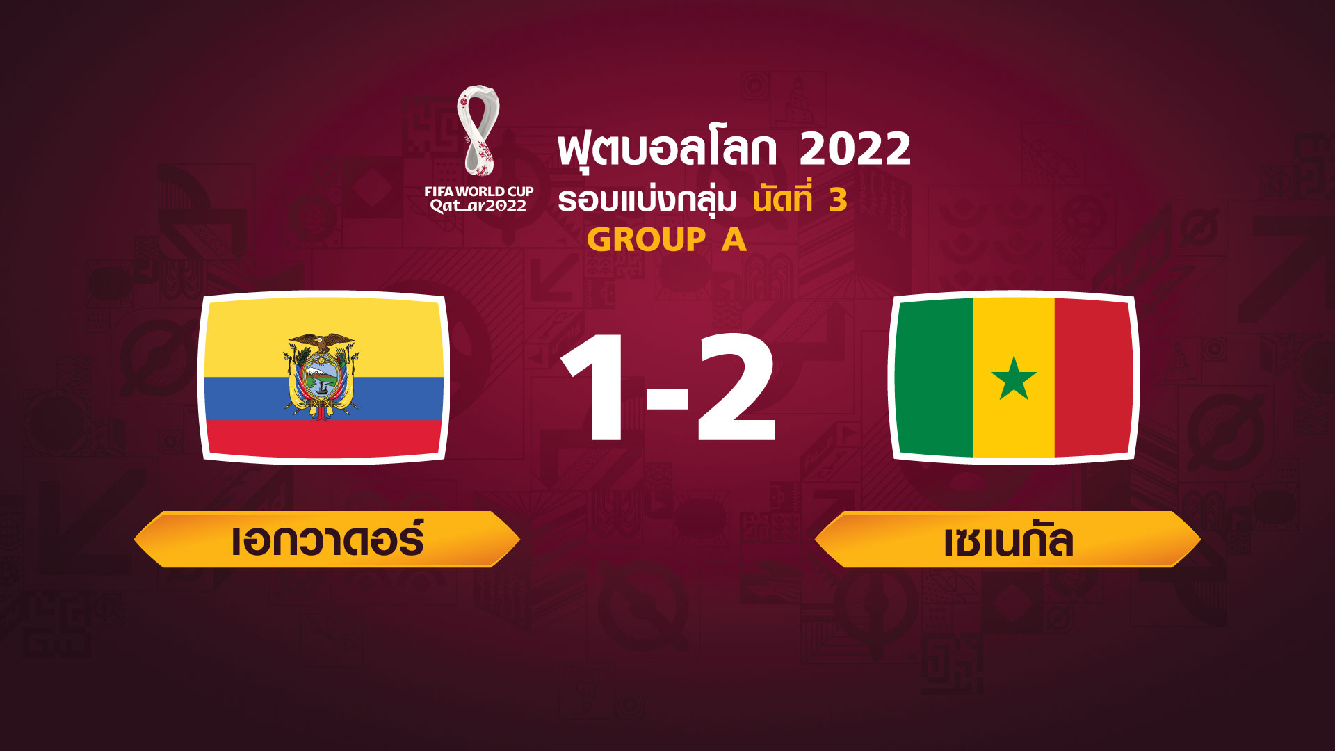 ฟุตบอลโลก 2022 รอบแบ่งกลุ่ม นัดที่ 3 ระหว่าง ECUADOR VS SENEGAL